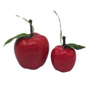 Vintage Christmas Tree Ornaments 2 Red Apples For Teacher Gifts! Classroom Decor